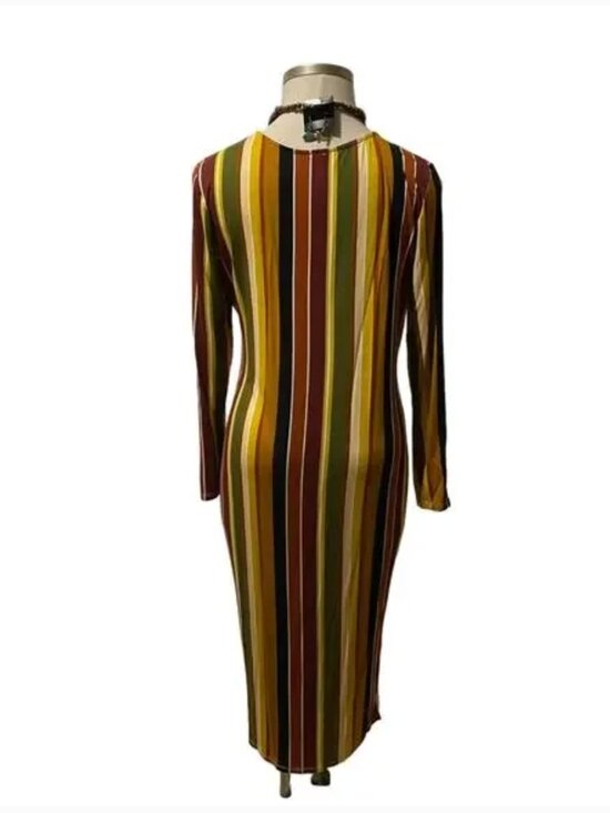 ••WOW•• . GOODTIME Multiple Stripes in Fall Colors Bodycon Dress - Picture 4 of 6